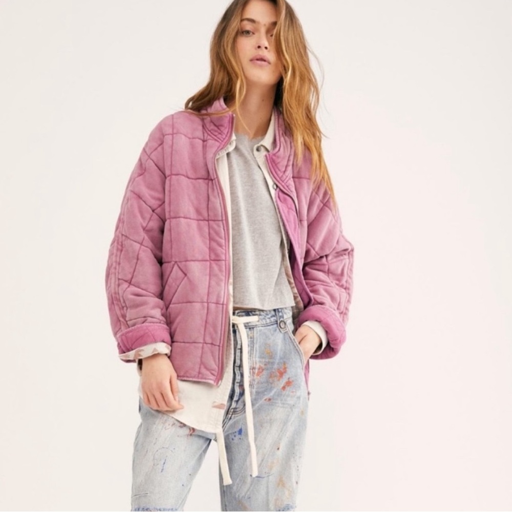 Free People Quilted Dolman Jacket, Small, Pink